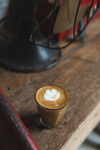 High angle view of coffee on table