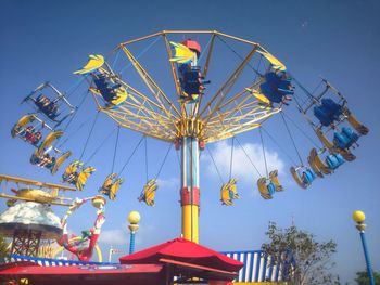 Low angle view of ferris wheel against blue sky