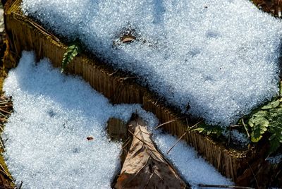 High angle view of frozen water