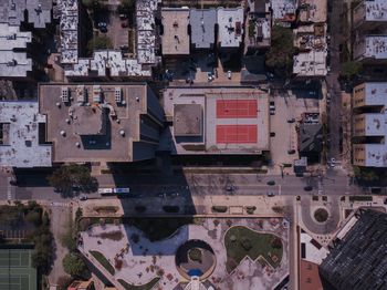 High angle view of buildings in city