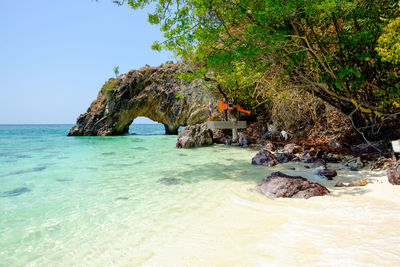 Scenic view of sea against clear sky