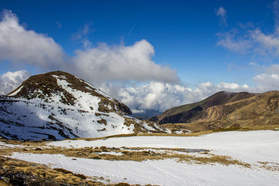 Scenic view of snowcapped mountains against sky