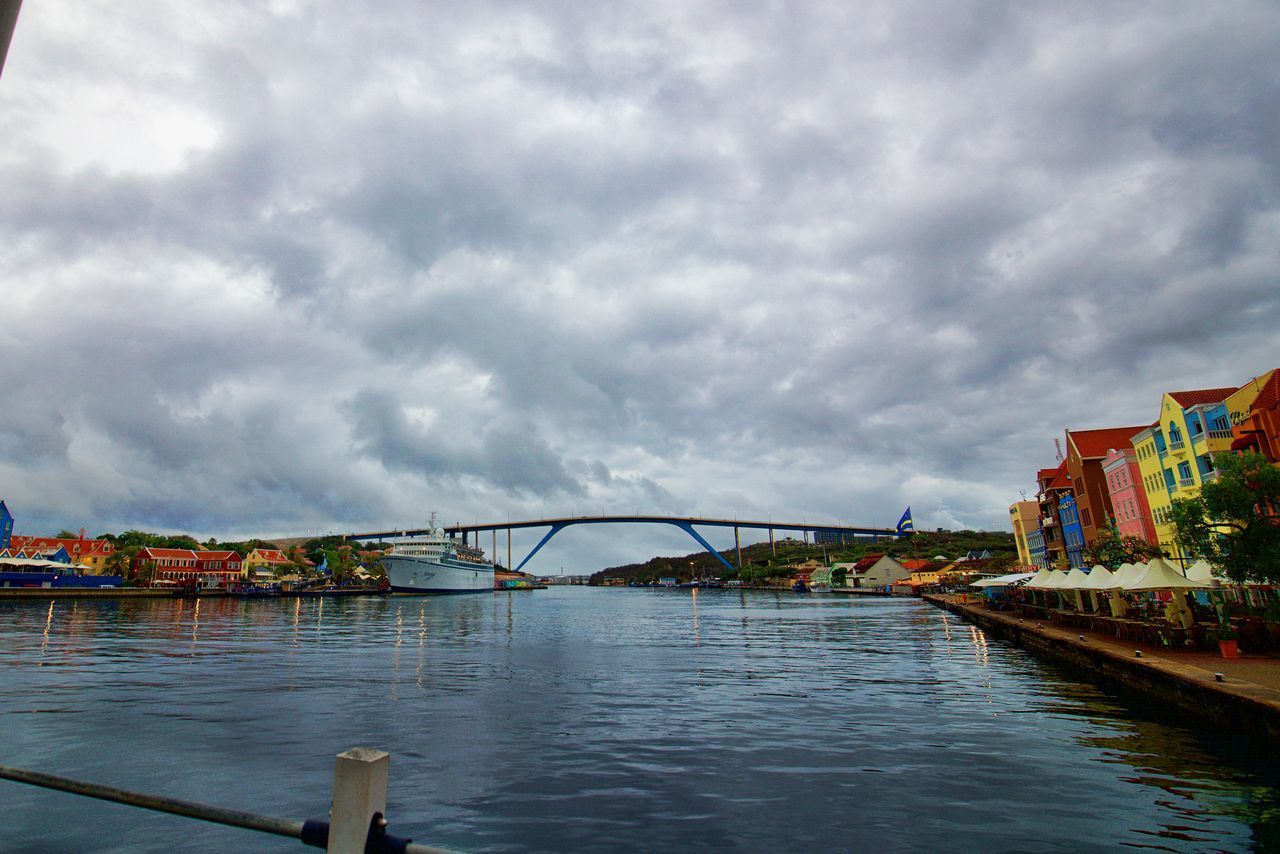 ARCH BRIDGE OVER RIVER IN CITY AGAINST SKY