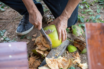 Midsection of man preparing food