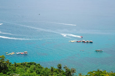 High angle view of sailboat in sea