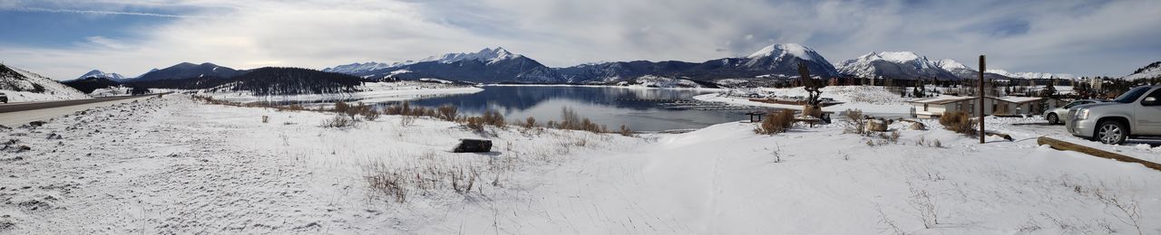 Panoramic view of snowcapped mountains against sky