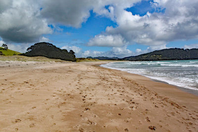 Scenic view of beach and sea against sky