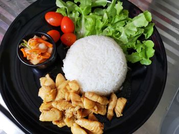 High angle view of food in plate