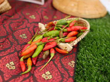 High angle view of vegetables on table