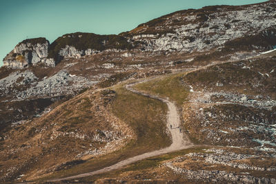 Aerial view of mountain range against sky