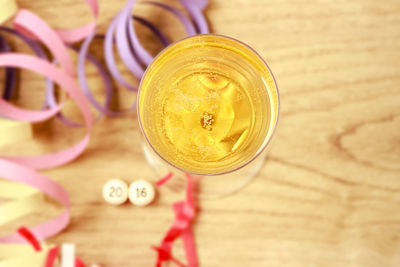 High angle view of drink on table