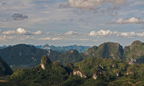 Panoramic view of landscape and mountains against sky