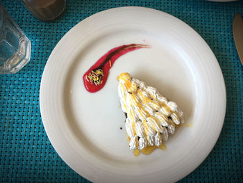 High angle view of food in plate on table