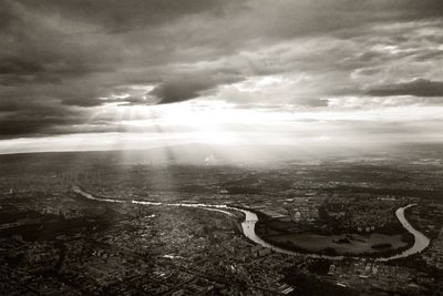 Aerial view of cityscape against sky