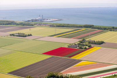 High angle view of agricultural field against sky