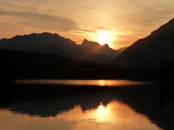 Scenic view of lake at sunset