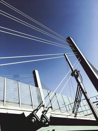 Low angle view of cables against clear blue sky