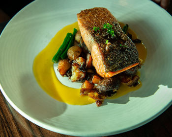 High angle view of meal served in plate