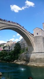 Bridge over river against blue sky