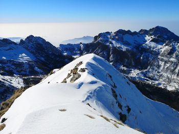 Scenic view of snowcapped mountains against sky