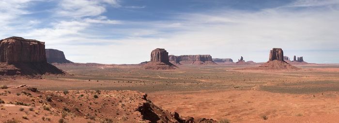 View of rock formations against cloudy sky