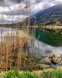 Scenic view of lake against sky
