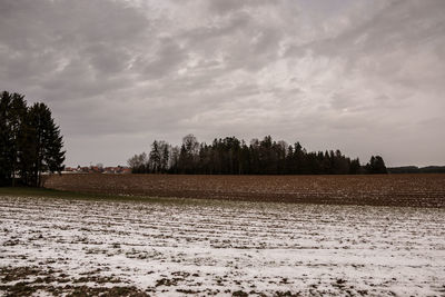 Scenic view of field against sky during winter