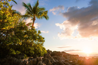 Scenic view of mountains against sky during sunset