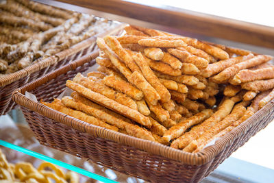 High angle view of bread in basket