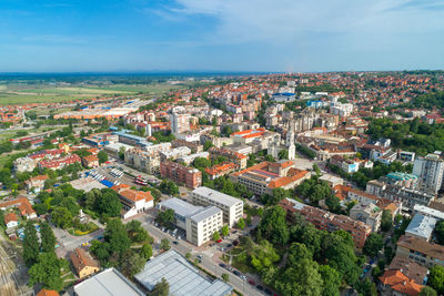 High angle view of townscape against sky