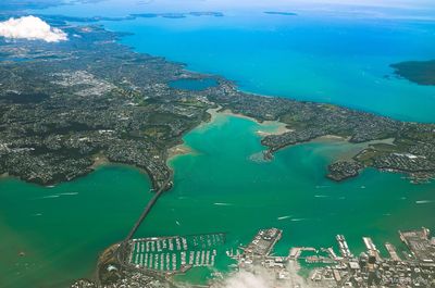 Aerial view of city and sea