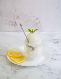 Close-up of ice cream on table