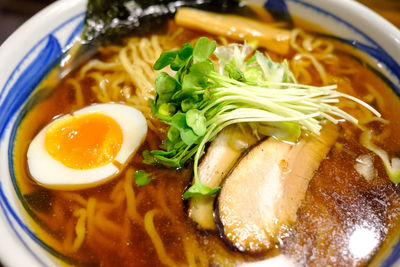 Close-up of soup served in bowl