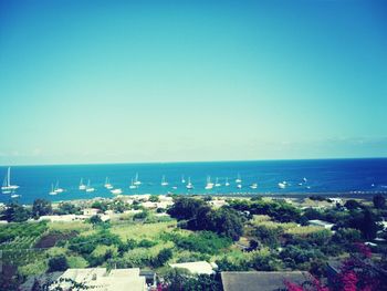 Scenic view of sea against blue sky