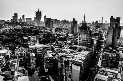 High angle view of buildings in city