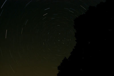 Low angle view of silhouette trees against sky at night