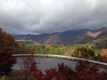 High angle view of mountain road against cloudy sky at dusk