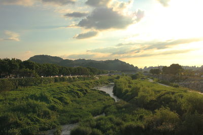 Scenic view of landscape against sky during sunset