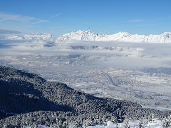 Scenic view of snowcapped mountains against sky