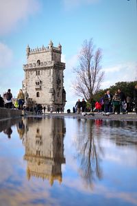 Reflection of building in water