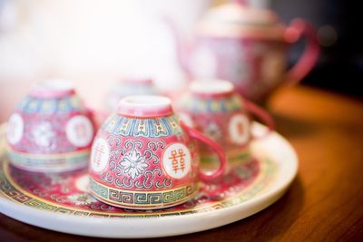 Close-up of tea cup on table