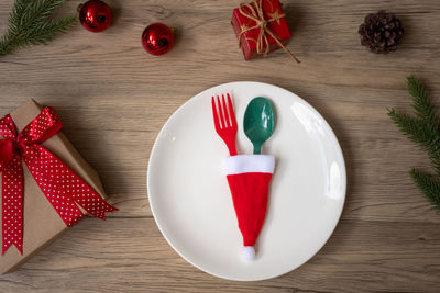 Directly above shot of christmas decoration on table