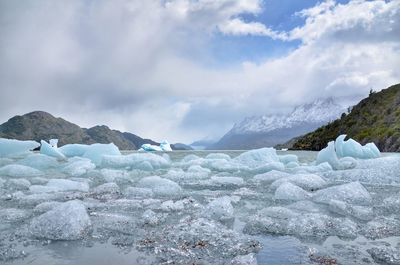 Scenic view of frozen sea against sky