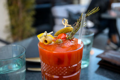 Close-up of drink on glass table