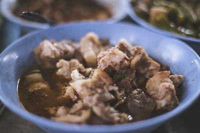 Close-up of meal served in bowl on table