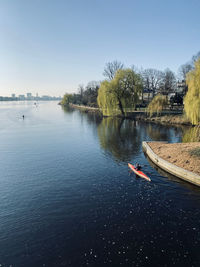 Scenic view of lake against clear sky