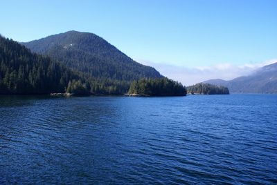 Scenic view of lake against blue sky