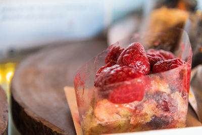 Close-up of strawberry cake