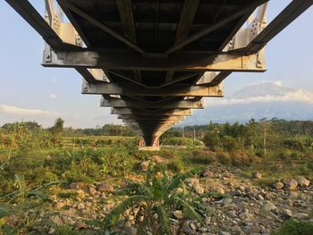 Bridge over field against sky