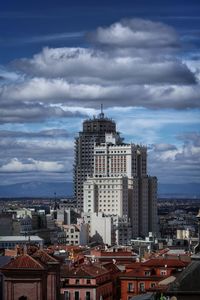 High angle view of buildings in city